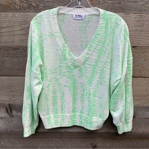 27 Miles Sweater Womens M Cotton Linen Printed Vneck Long Slv Green Chadwick